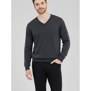Life After Denim Charcoal Grey Cotton Cashmere V-Neck Sweater XL A1E002302